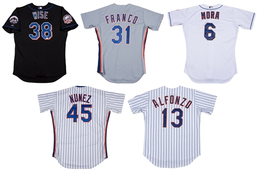Lot of (5) New York Mets Game Used Jerseys: Franco, Nunez, Wise, Mora, Alfonzo